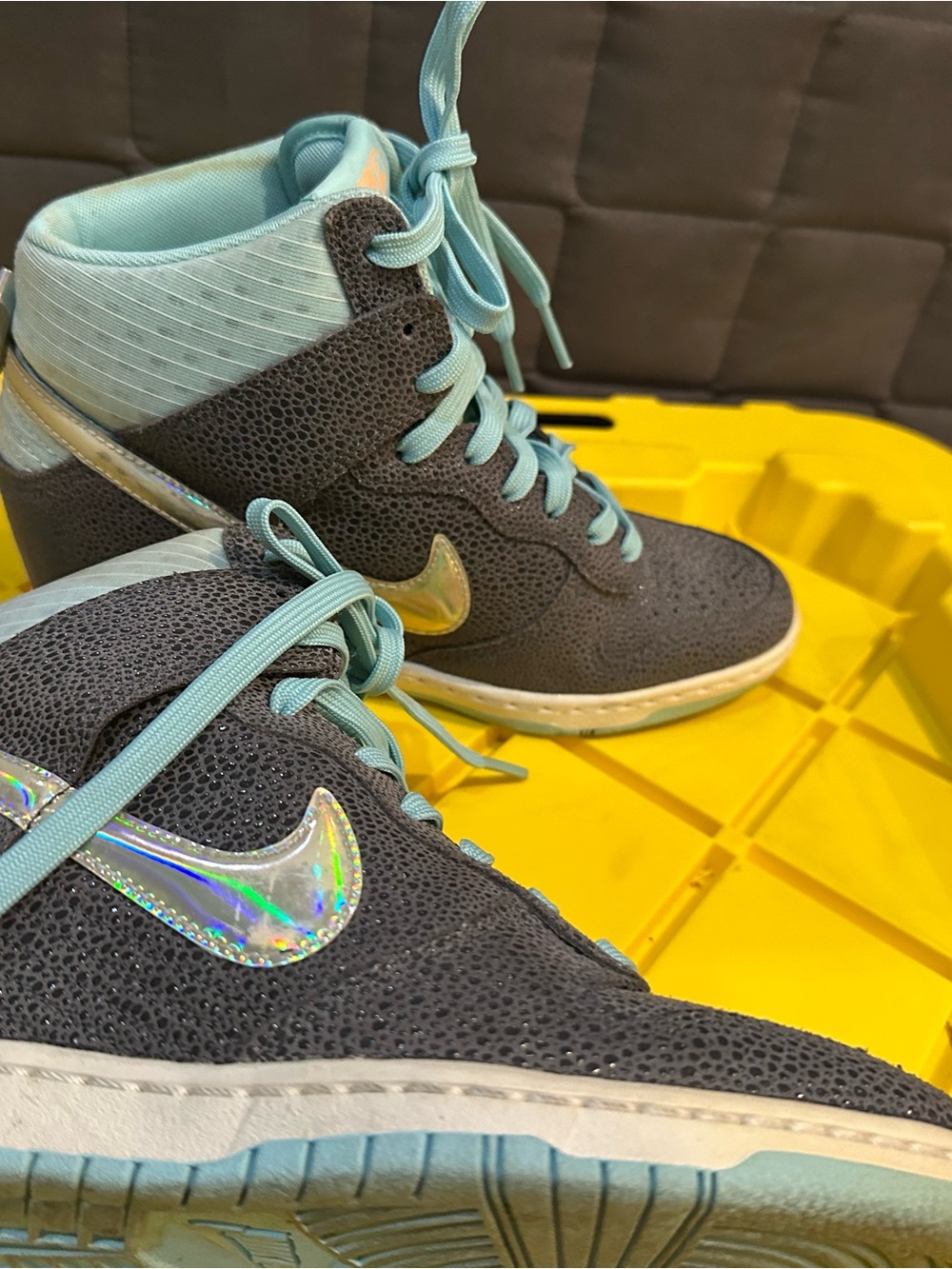 Nike Women's High-Top Sneakers in Black with Light Blue Accents